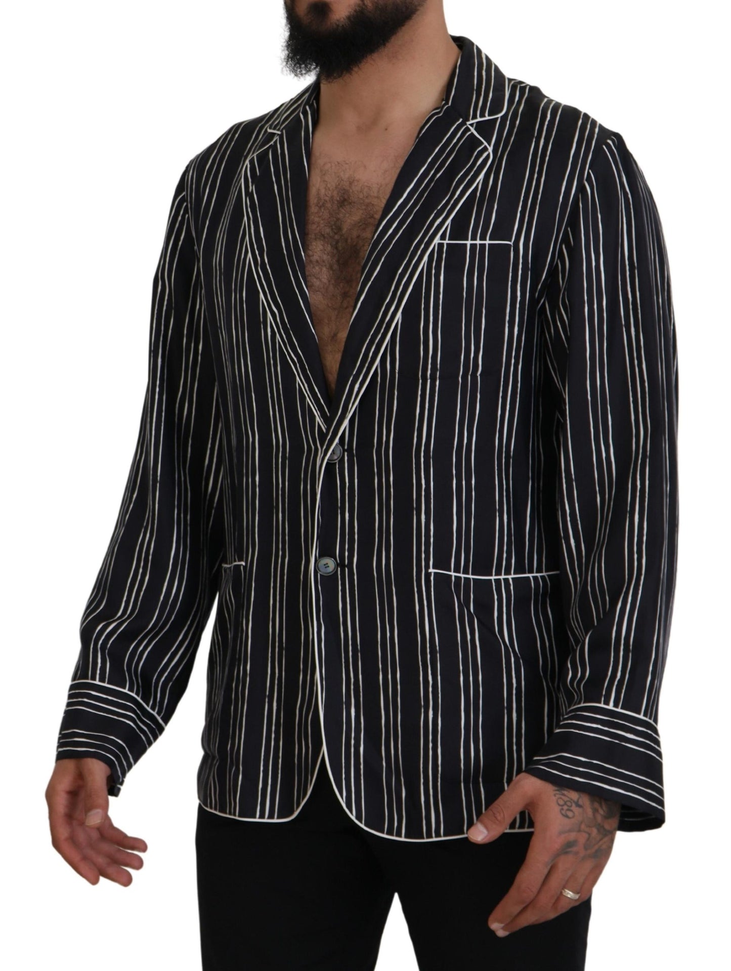 Dolce & Gabbana Blue Striped Silk Pajama Shirt Jacket Dolce & Gabbana