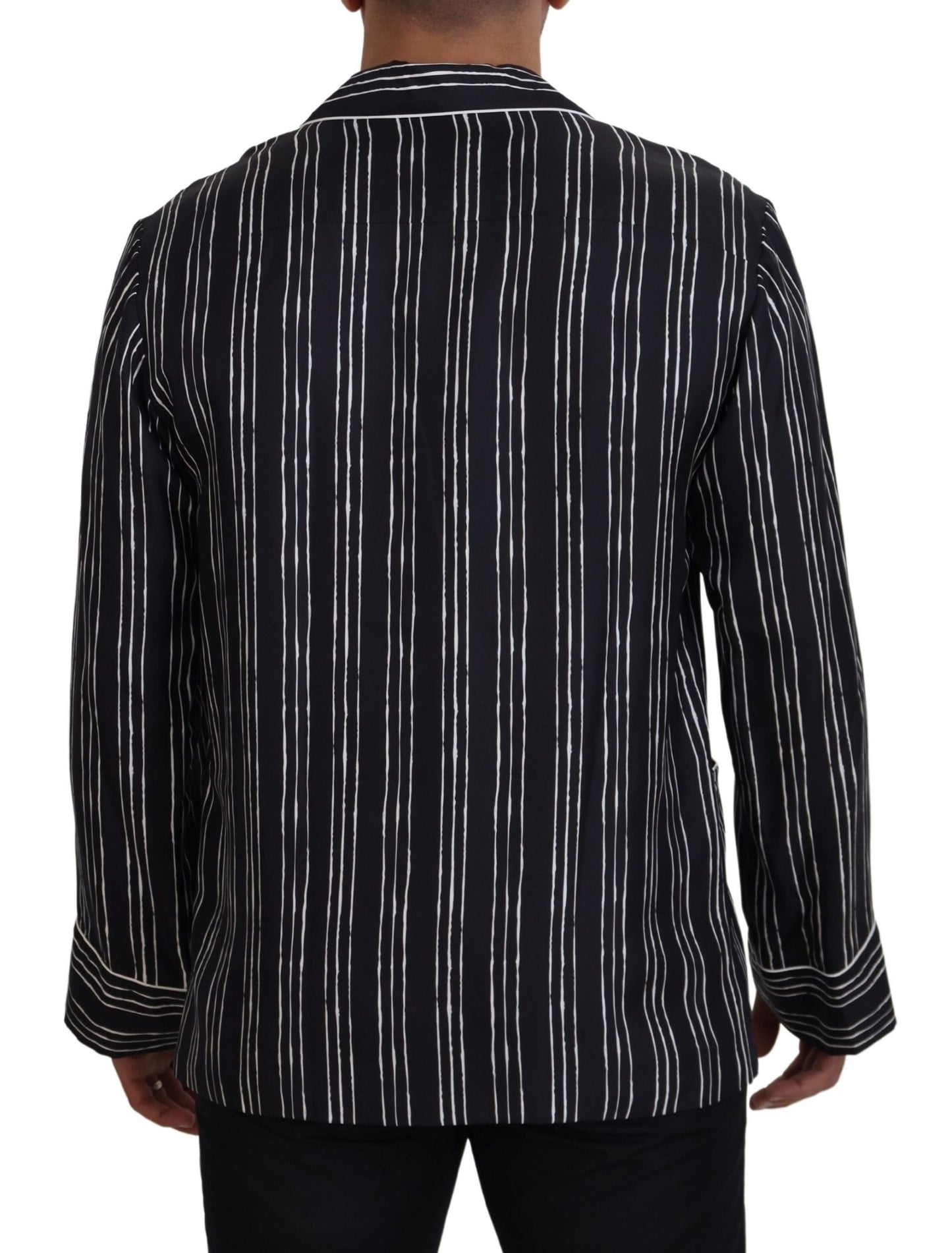 Dolce & Gabbana Blue Striped Silk Pajama Shirt Jacket Dolce & Gabbana
