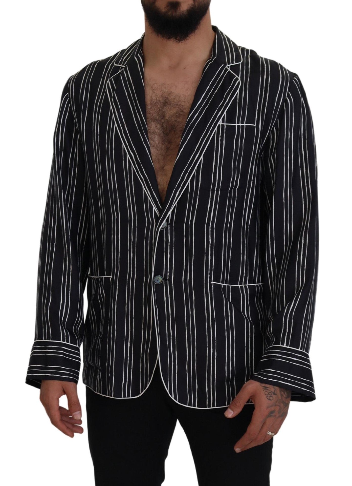 Dolce & Gabbana Blue Striped Silk Pajama Shirt Jacket Dolce & Gabbana