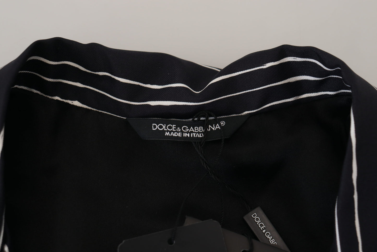 Dolce & Gabbana Blue Striped Silk Pajama Shirt Jacket Dolce & Gabbana
