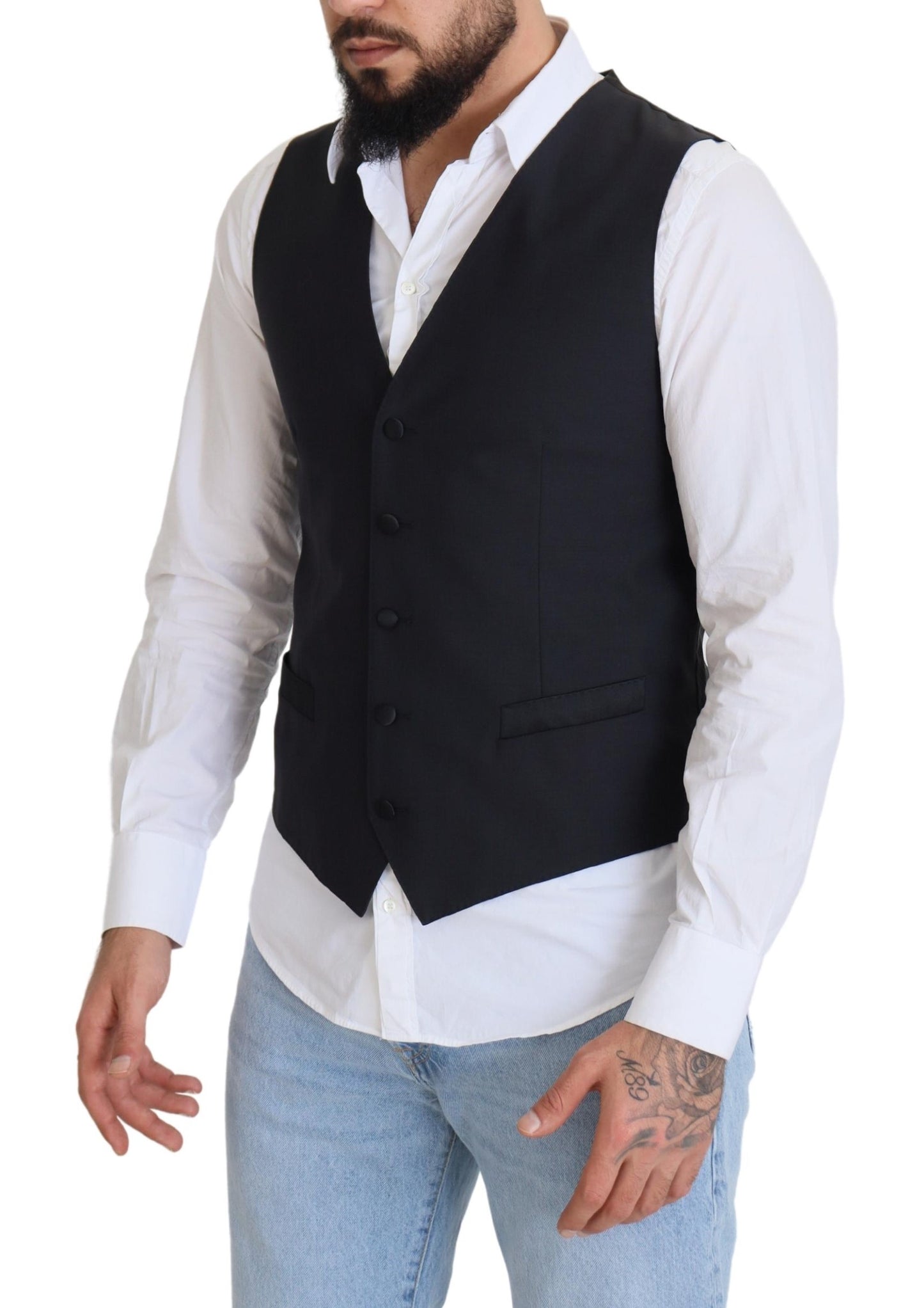Dolce & Gabbana Black Wool Stretch Waistcoat Formal Vest Dolce & Gabbana