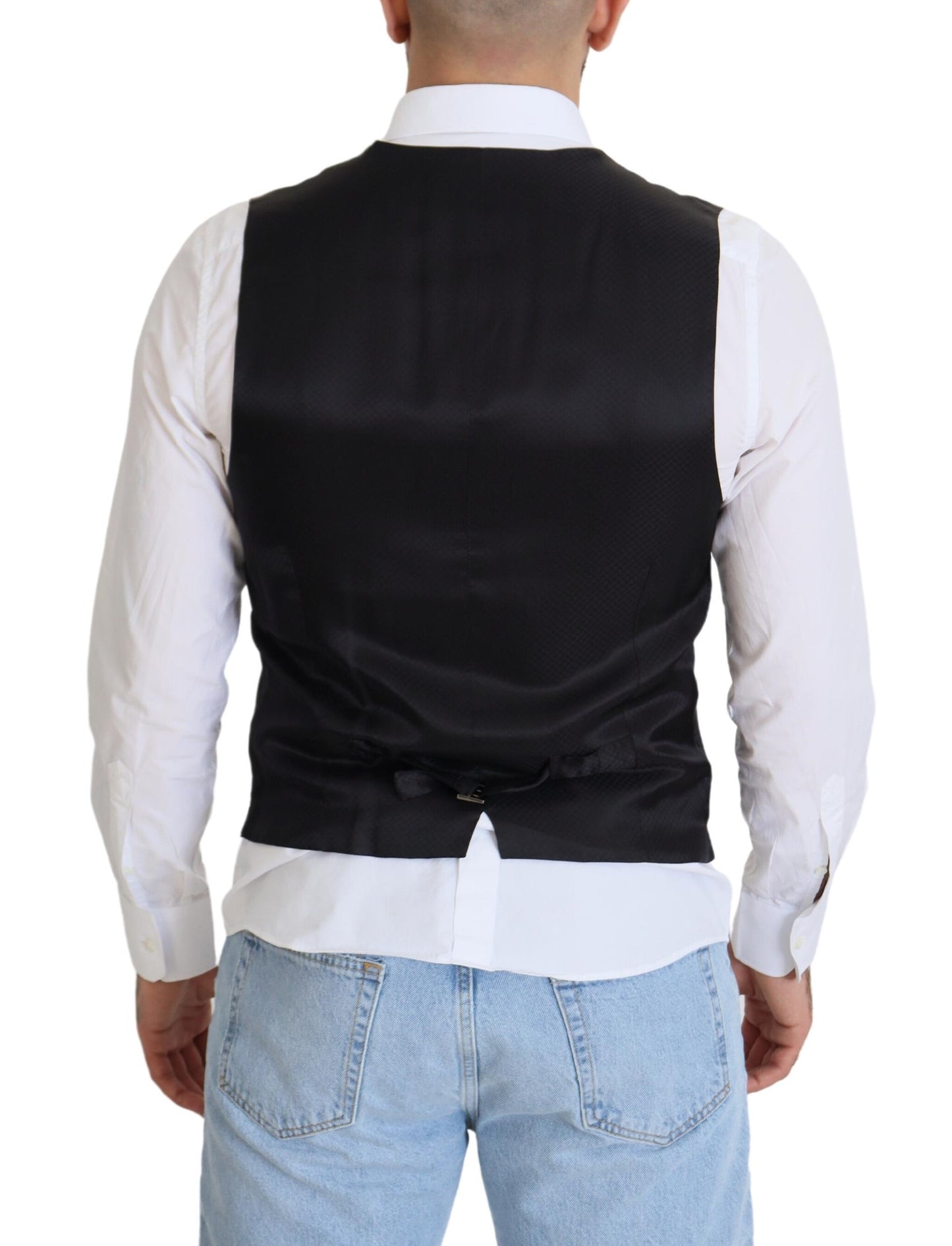 Dolce & Gabbana Black Wool Stretch Waistcoat Formal Vest Dolce & Gabbana