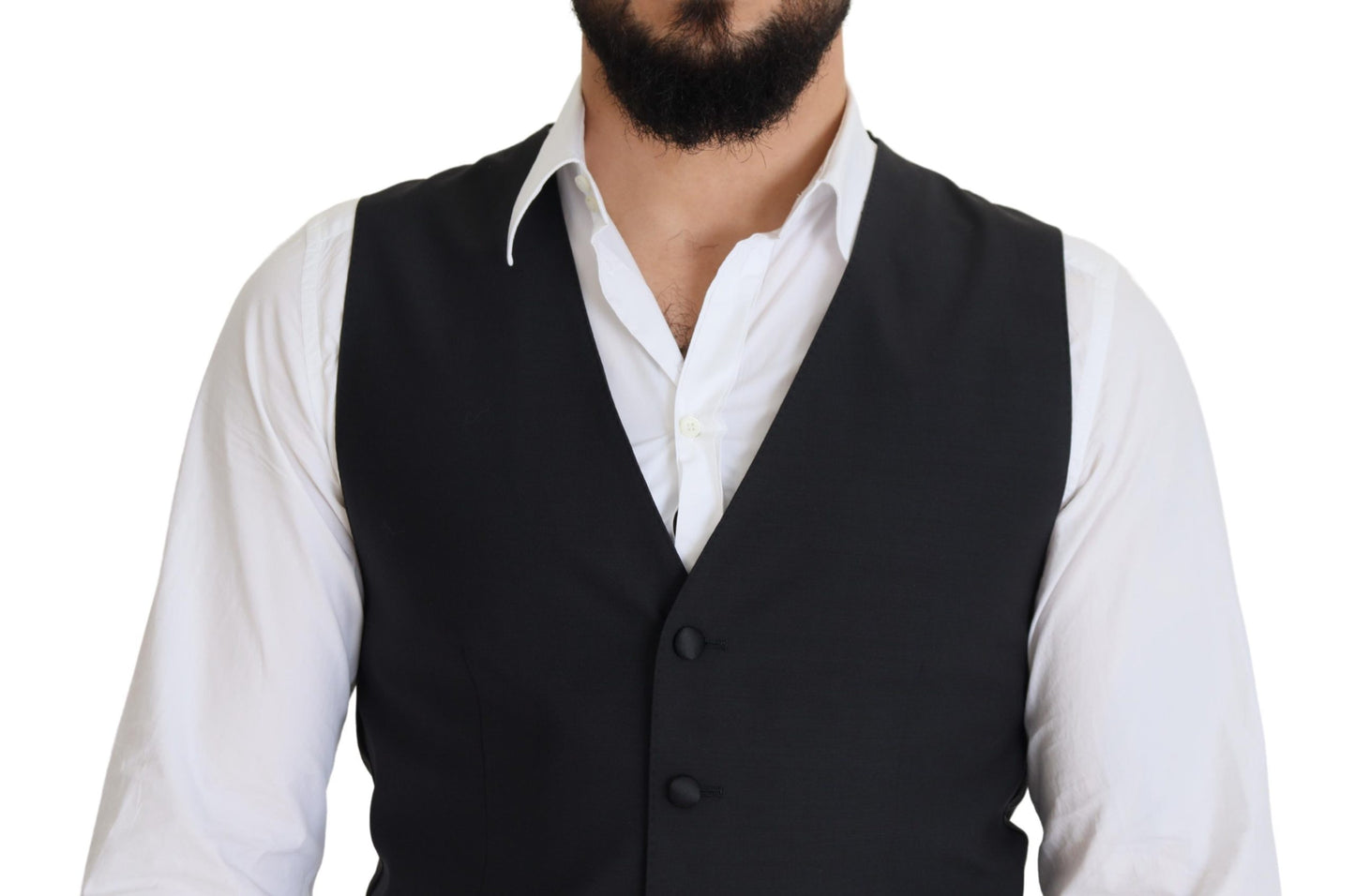 Dolce & Gabbana Black Wool Stretch Waistcoat Formal Vest Dolce & Gabbana