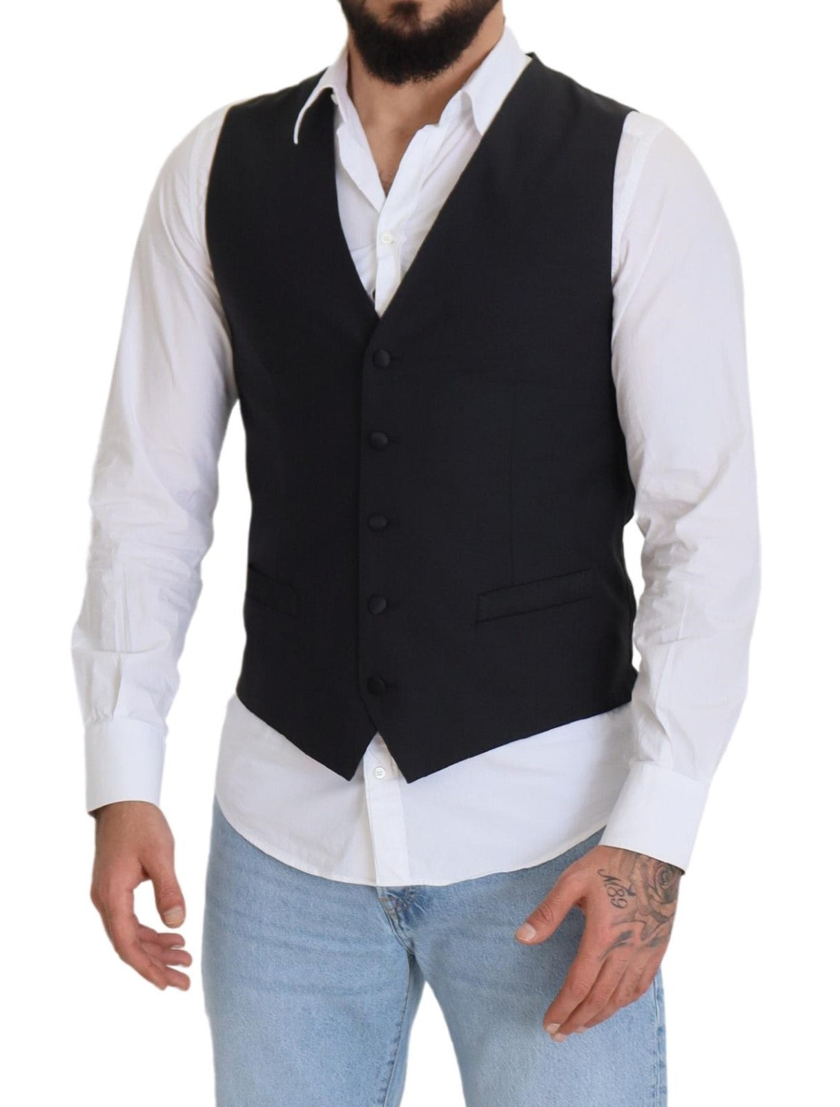 Dolce & Gabbana Black Wool Stretch Waistcoat Formal Vest Dolce & Gabbana