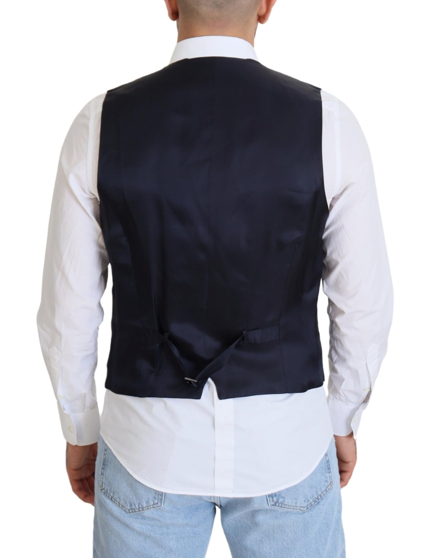 Dolce & Gabbana Dark Blue Wool Stretch Waistcoat Formal Vest Dolce & Gabbana