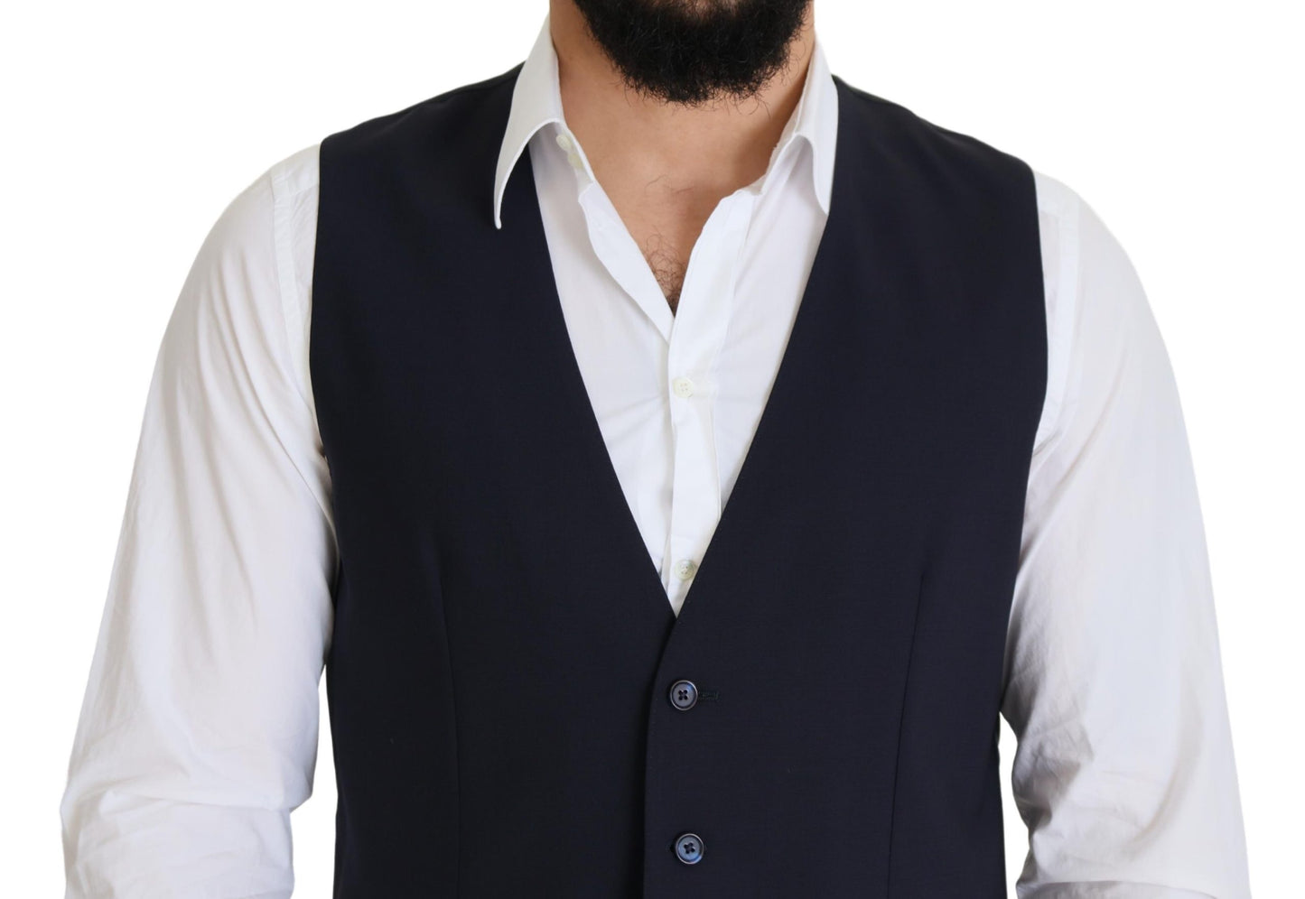 Dolce & Gabbana Dark Blue Wool Stretch Waistcoat Formal Vest Dolce & Gabbana
