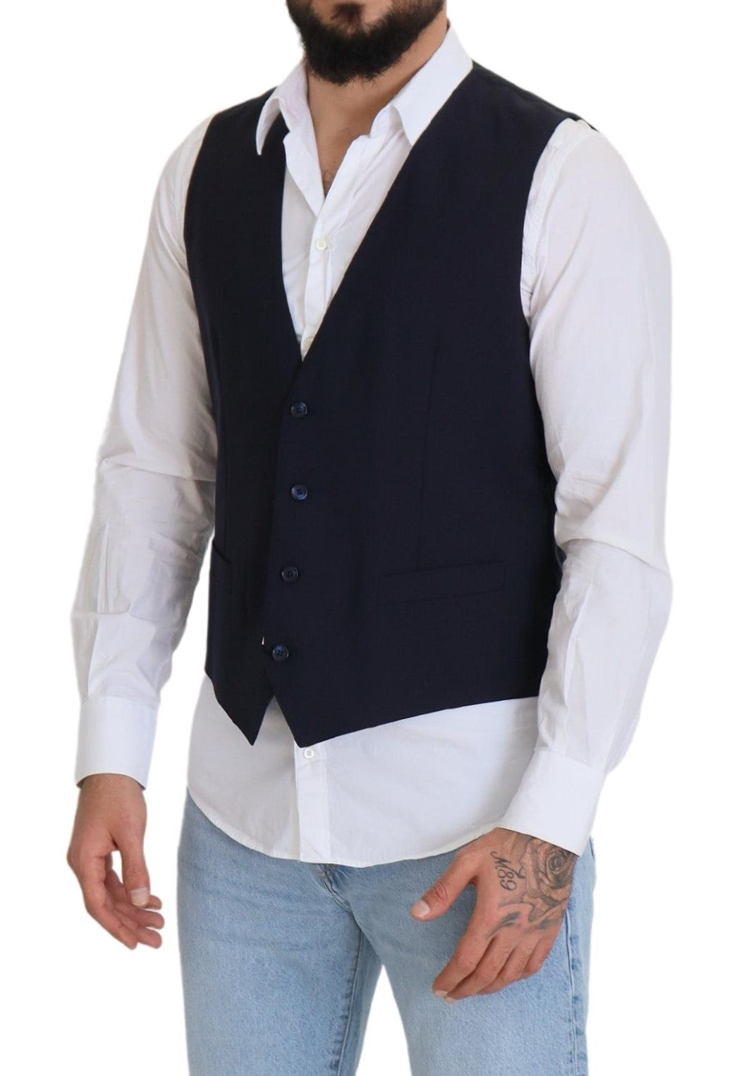 Dolce & Gabbana Dark Blue Wool Stretch Waistcoat Formal Vest Dolce & Gabbana