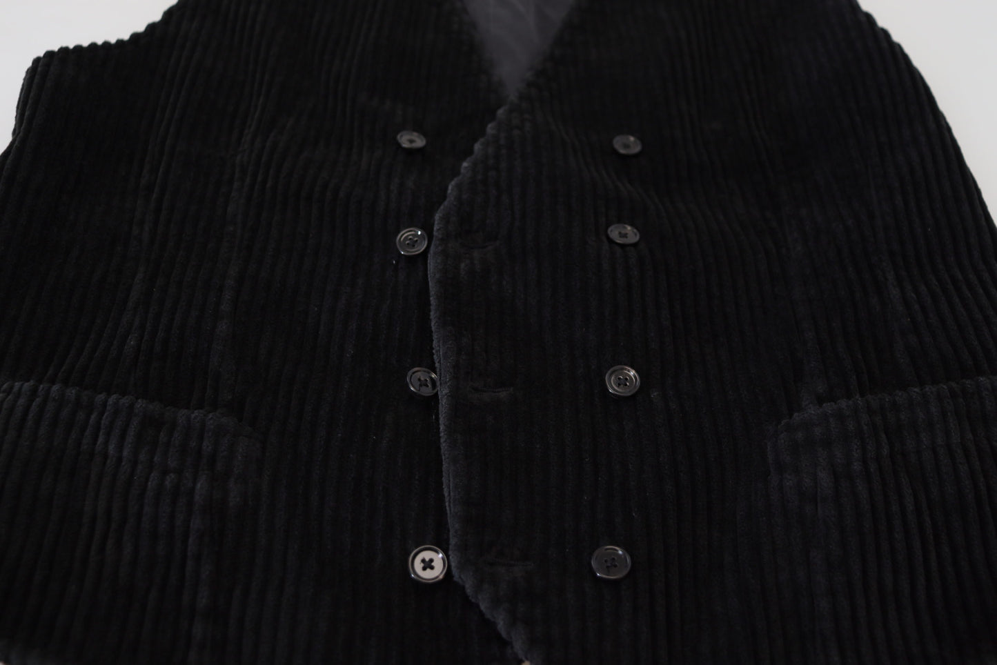 Dolce & Gabbana Black Cotton Double Breasted Waistcoat Vest Dolce & Gabbana