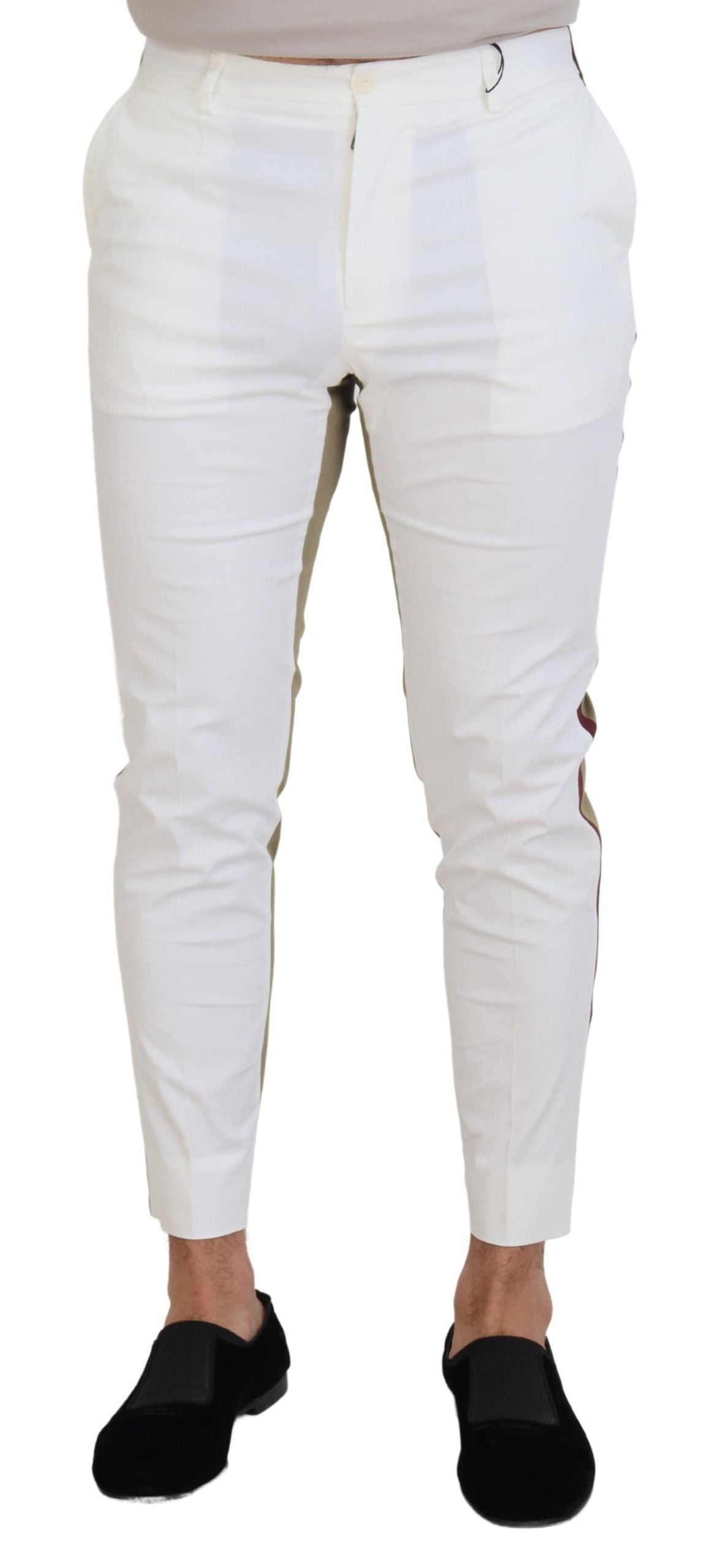 Dolce & Gabbana White Brown Slim Fit Chino Pants Dolce & Gabbana