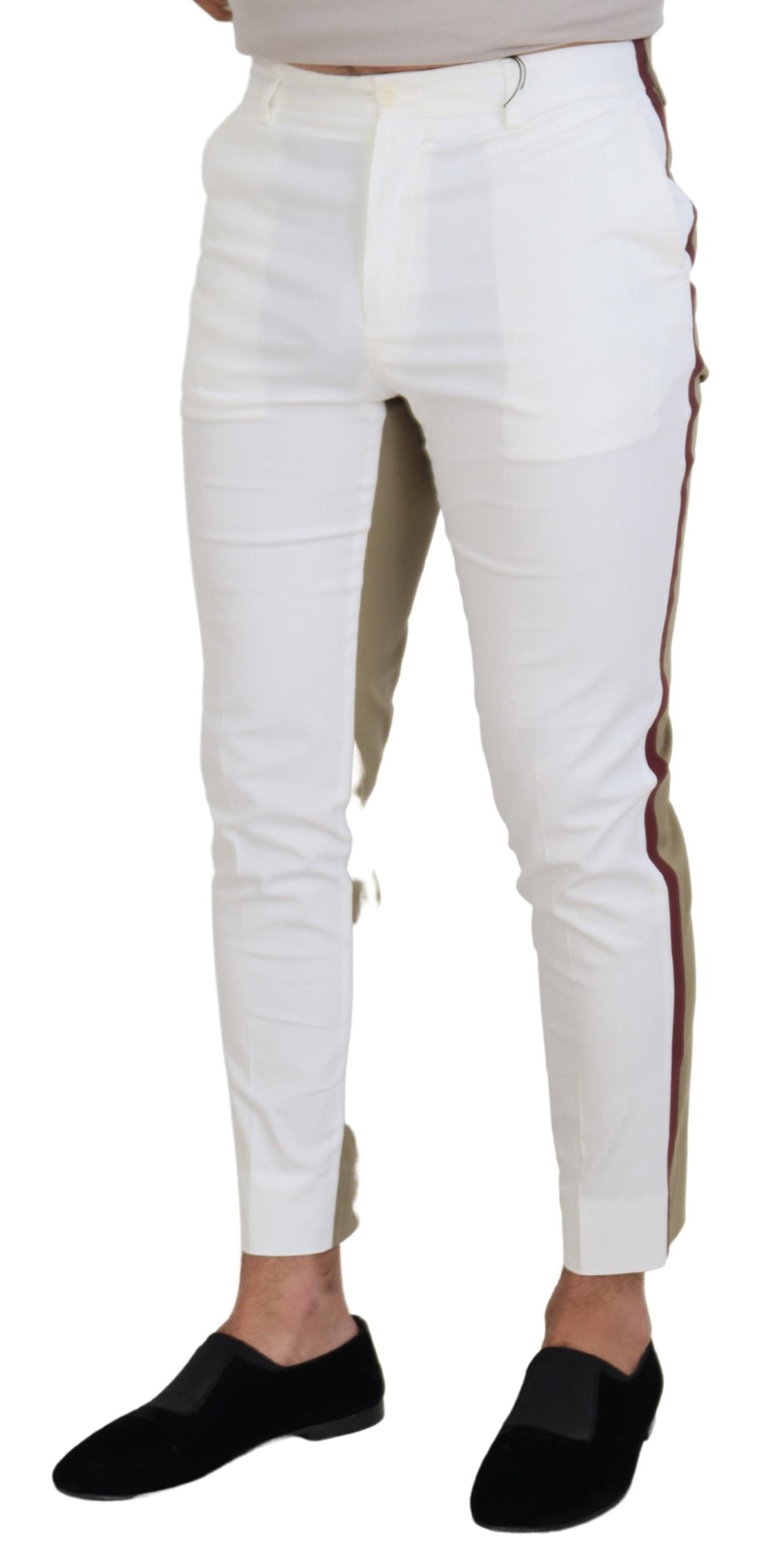 Dolce & Gabbana White Brown Slim Fit Chino Pants Dolce & Gabbana