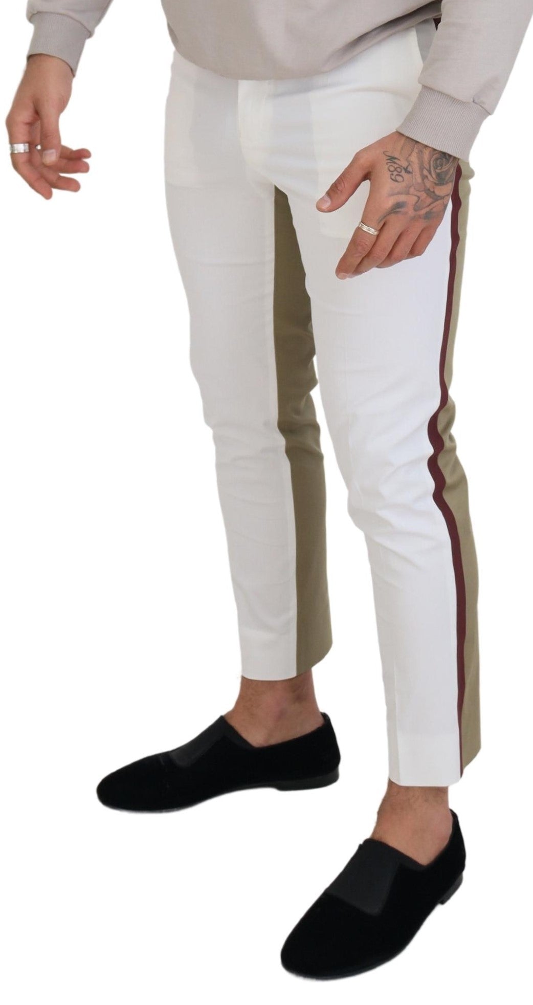 Dolce & Gabbana White Brown Slim Fit Chino Pants Dolce & Gabbana