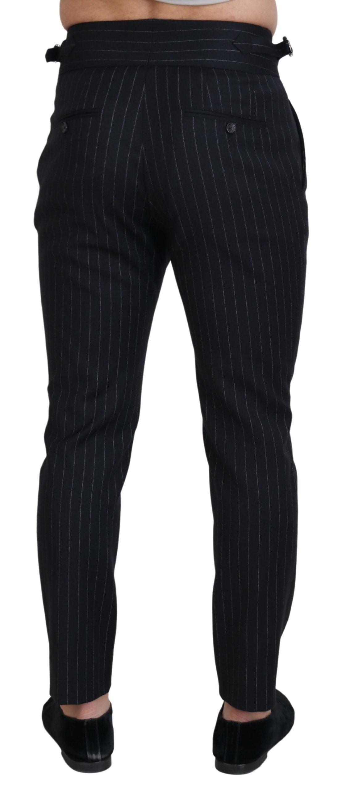 Dolce & Gabbana Black Wool Striped Chino Pants Dolce & Gabbana