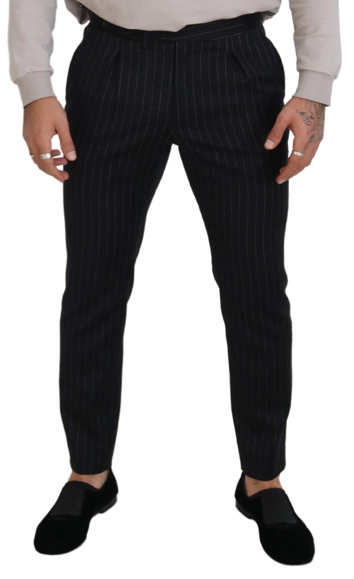 Dolce & Gabbana Black Wool Striped Chino Pants Dolce & Gabbana