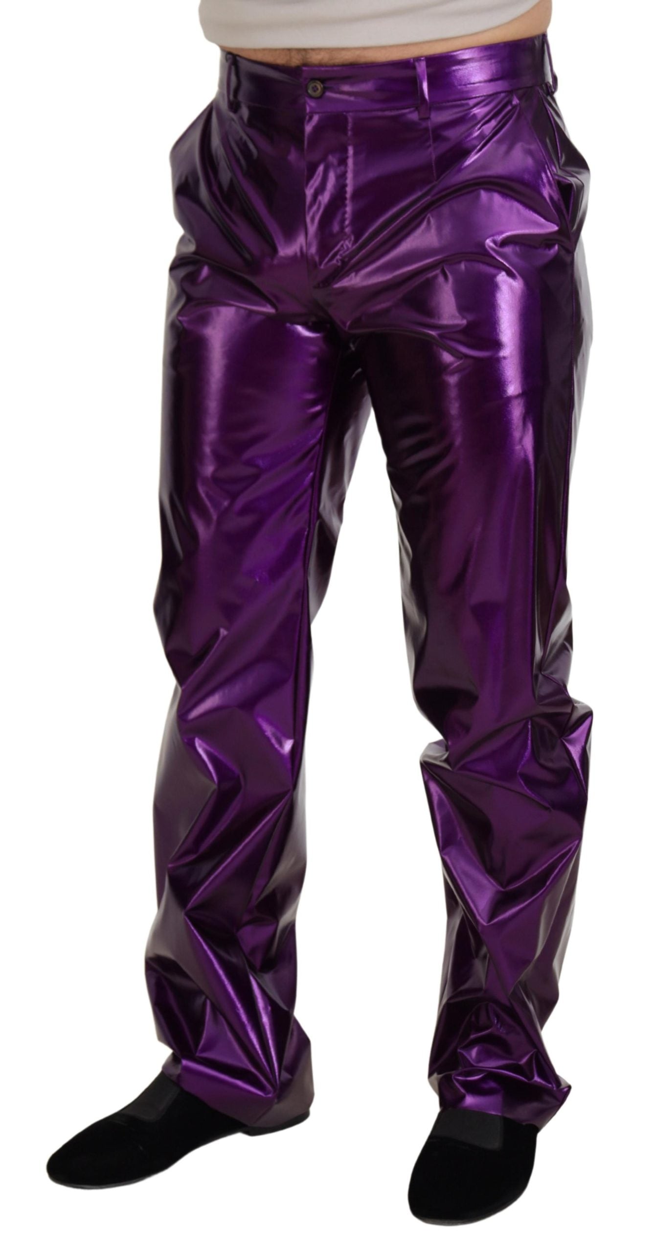 Dolce & Gabbana Purple Shining Men Casual Pants Dolce & Gabbana
