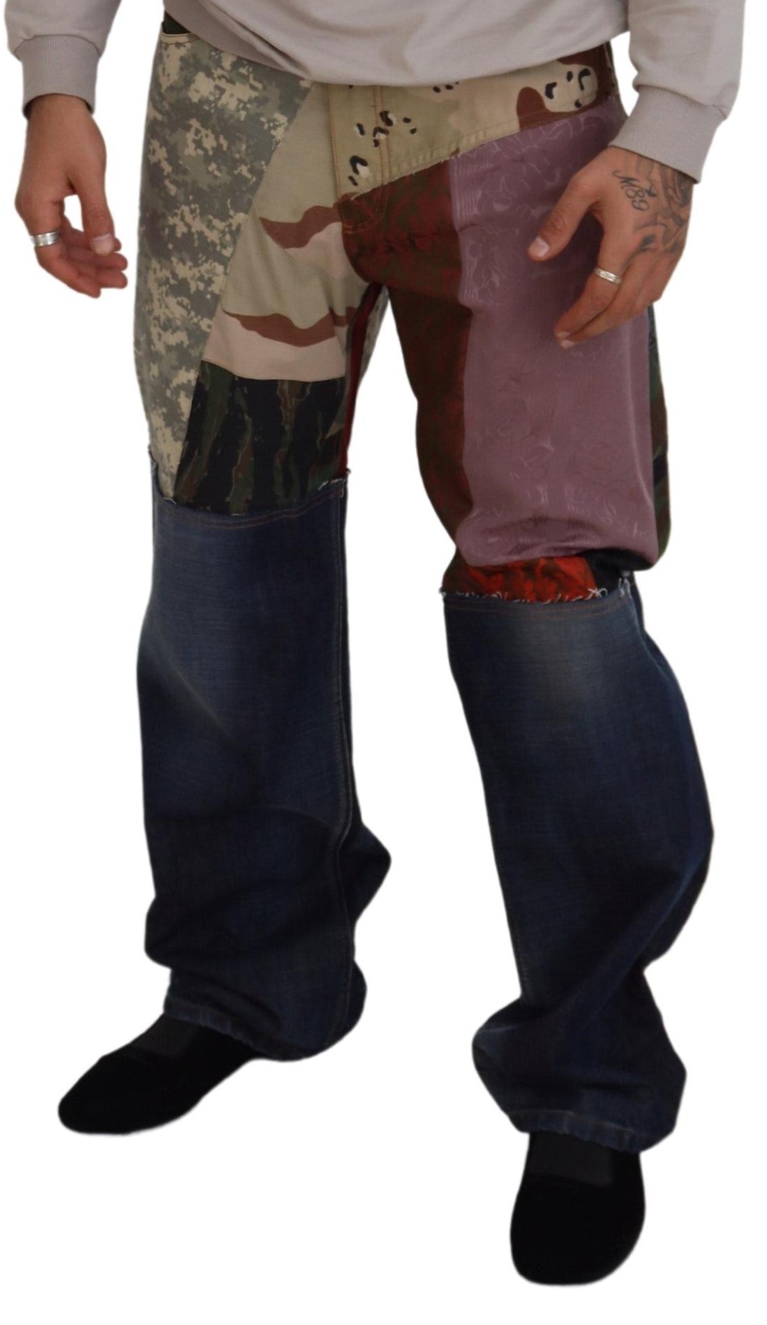 Dolce & Gabbana Multicolor Silk Patchwork Men Denim Jeans Dolce & Gabbana