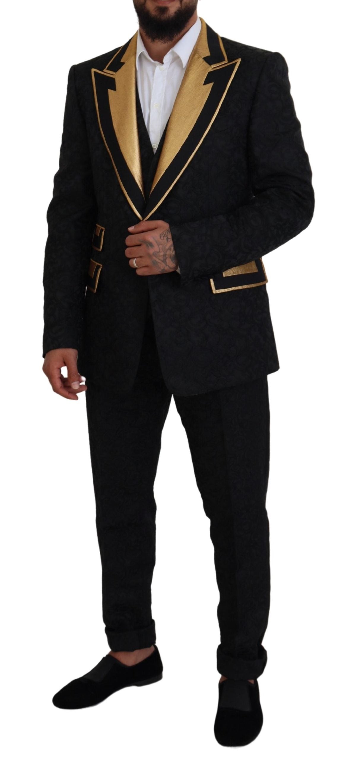 Dolce & Gabbana Black Gold Fantasy Tuxedo Slim Fit Suit Dolce & Gabbana