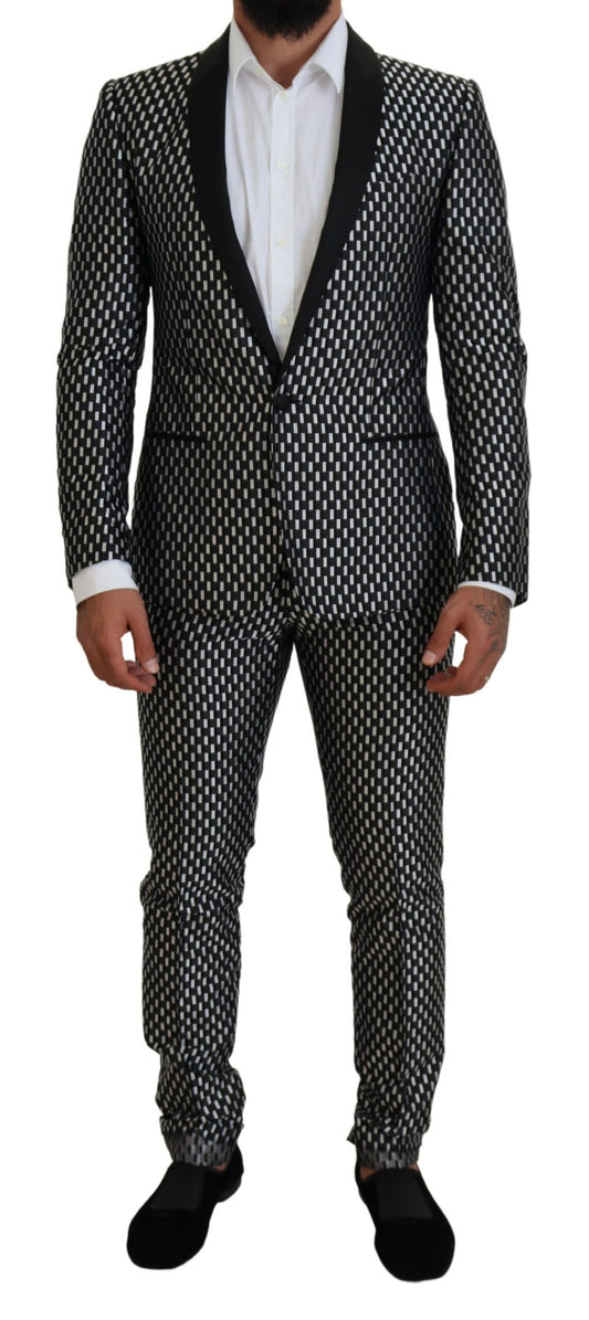 Dolce & Gabbana Black White Silk MARTINI Slim Fit Suit Dolce & Gabbana