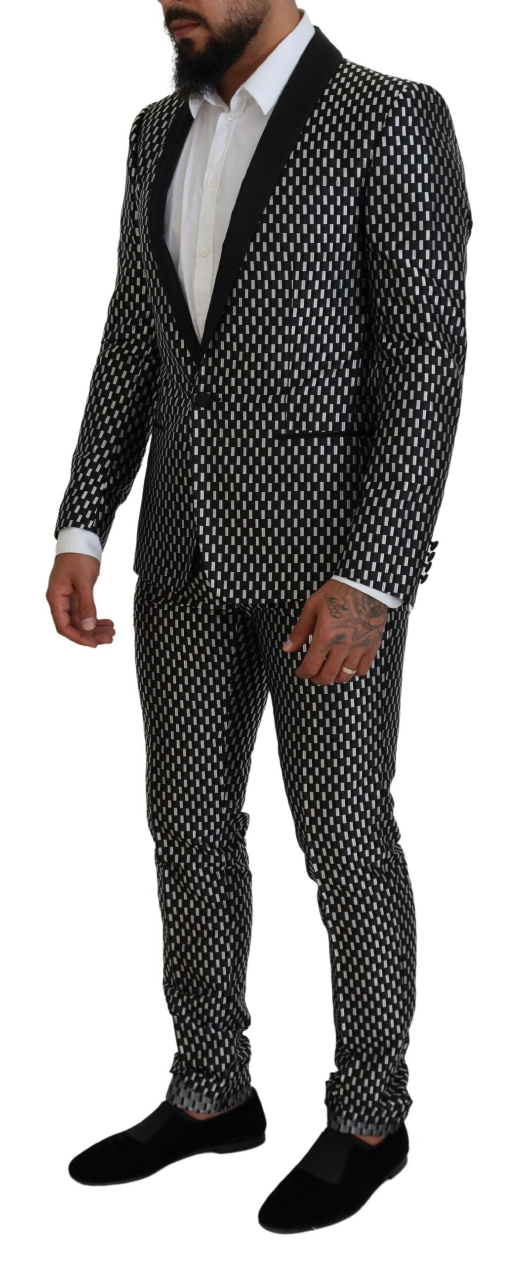 Dolce & Gabbana Black White Silk MARTINI Slim Fit Suit Dolce & Gabbana