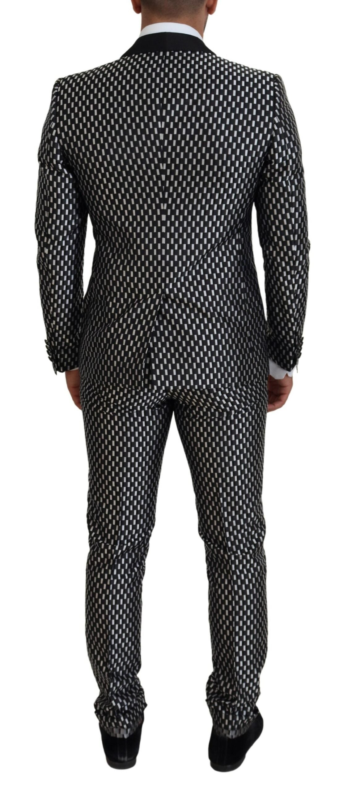 Dolce & Gabbana Black White Silk MARTINI Slim Fit Suit Dolce & Gabbana