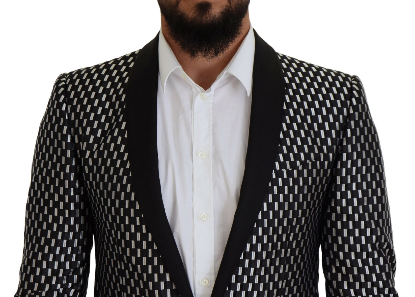Dolce & Gabbana Black White Silk MARTINI Slim Fit Suit Dolce & Gabbana