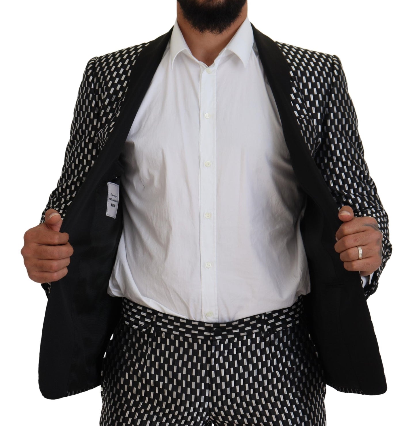 Dolce & Gabbana Black White Silk MARTINI Slim Fit Suit Dolce & Gabbana