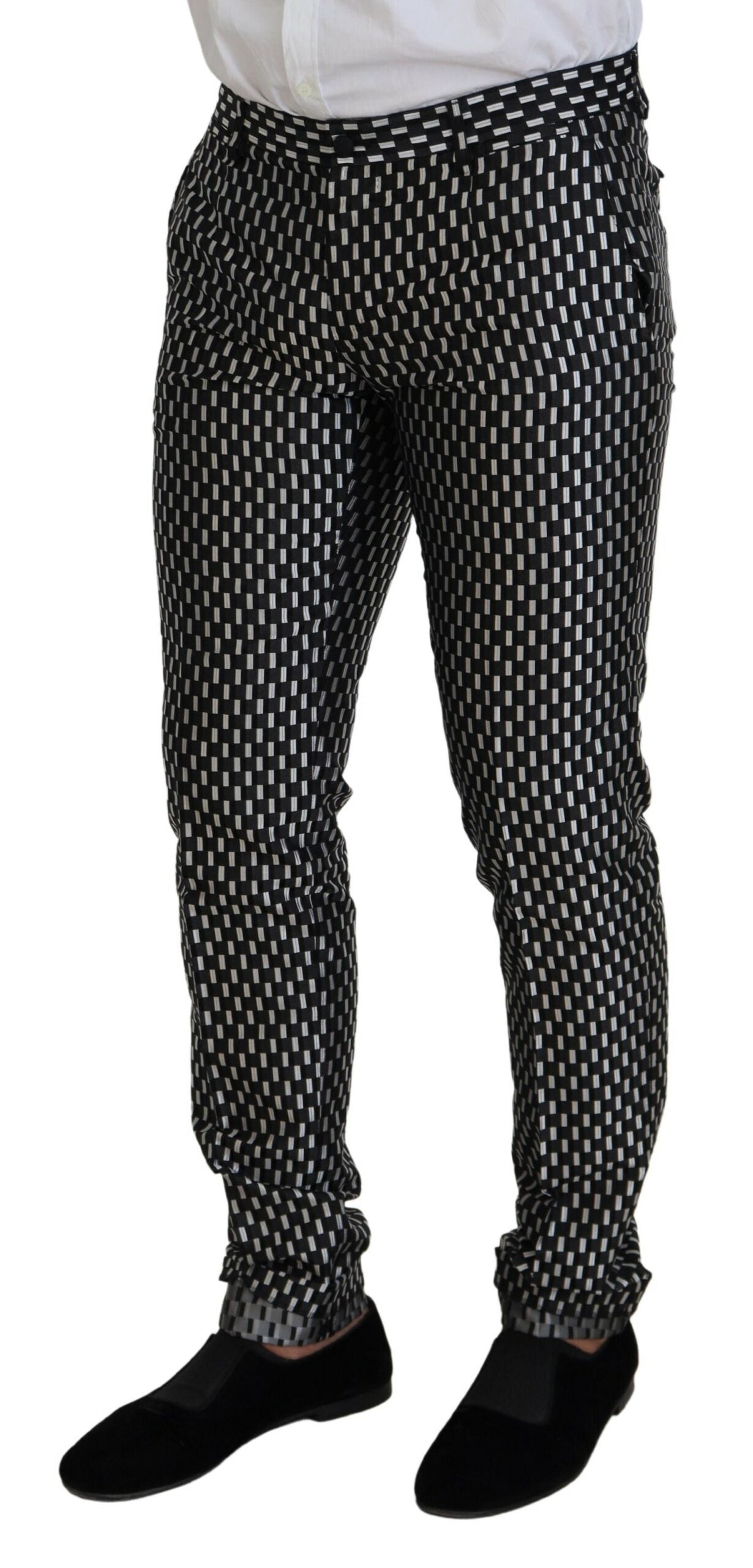 Dolce & Gabbana Black White Silk MARTINI Slim Fit Suit Dolce & Gabbana