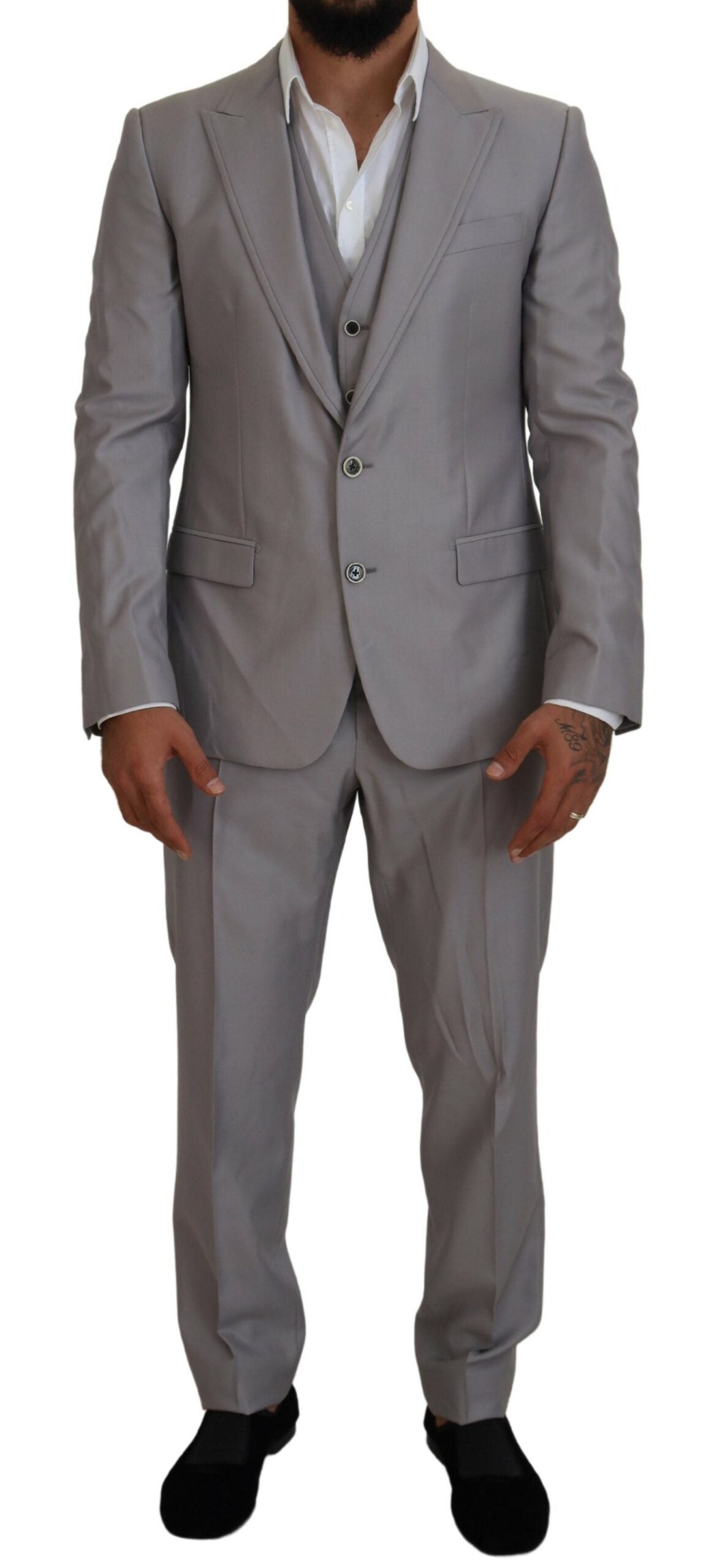 Dolce & Gabbana Silver Wool Silk 3 Piece Slim Fit Suit Dolce & Gabbana