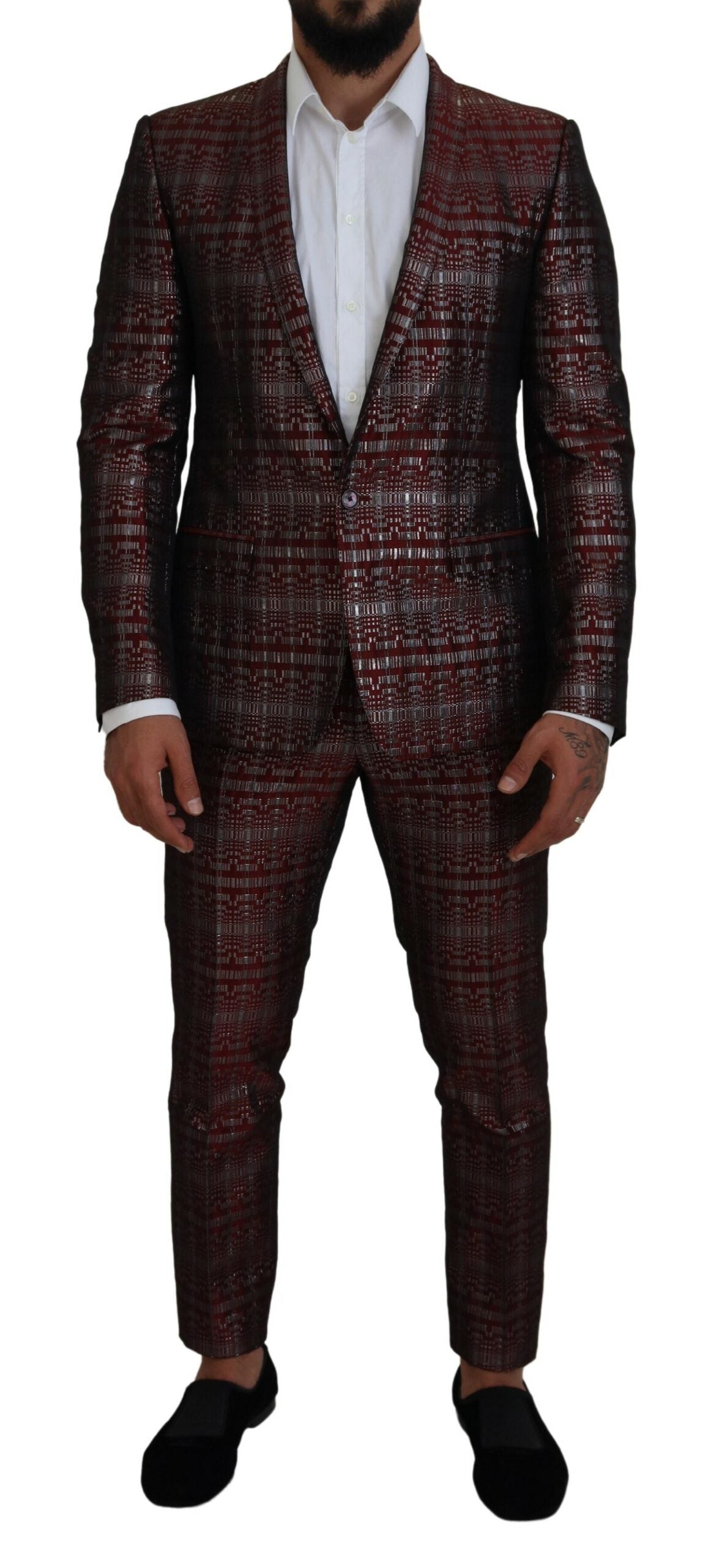 Dolce & Gabbana Bordeaux Silver GOLD Slim Fit Suit Dolce & Gabbana
