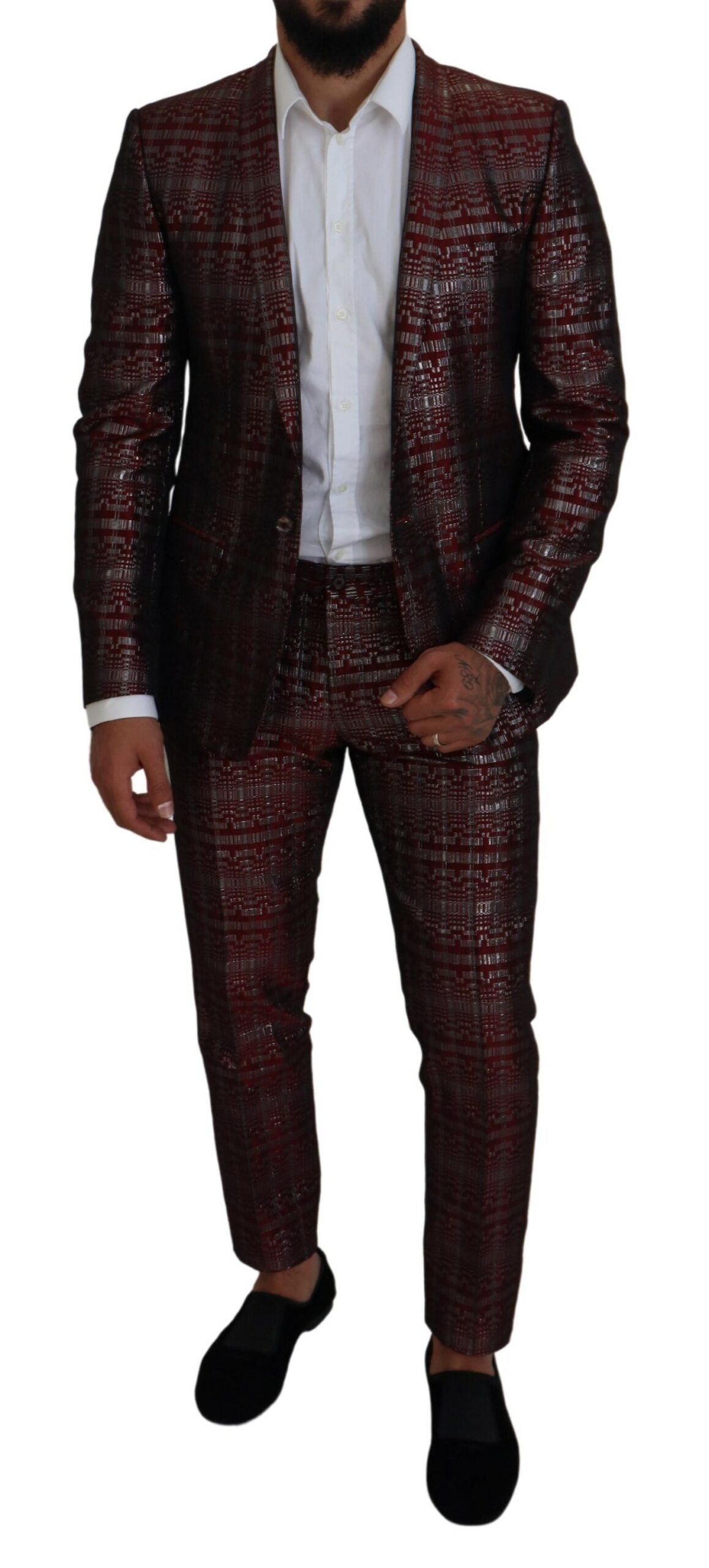 Dolce & Gabbana Bordeaux Silver GOLD Slim Fit Suit Dolce & Gabbana