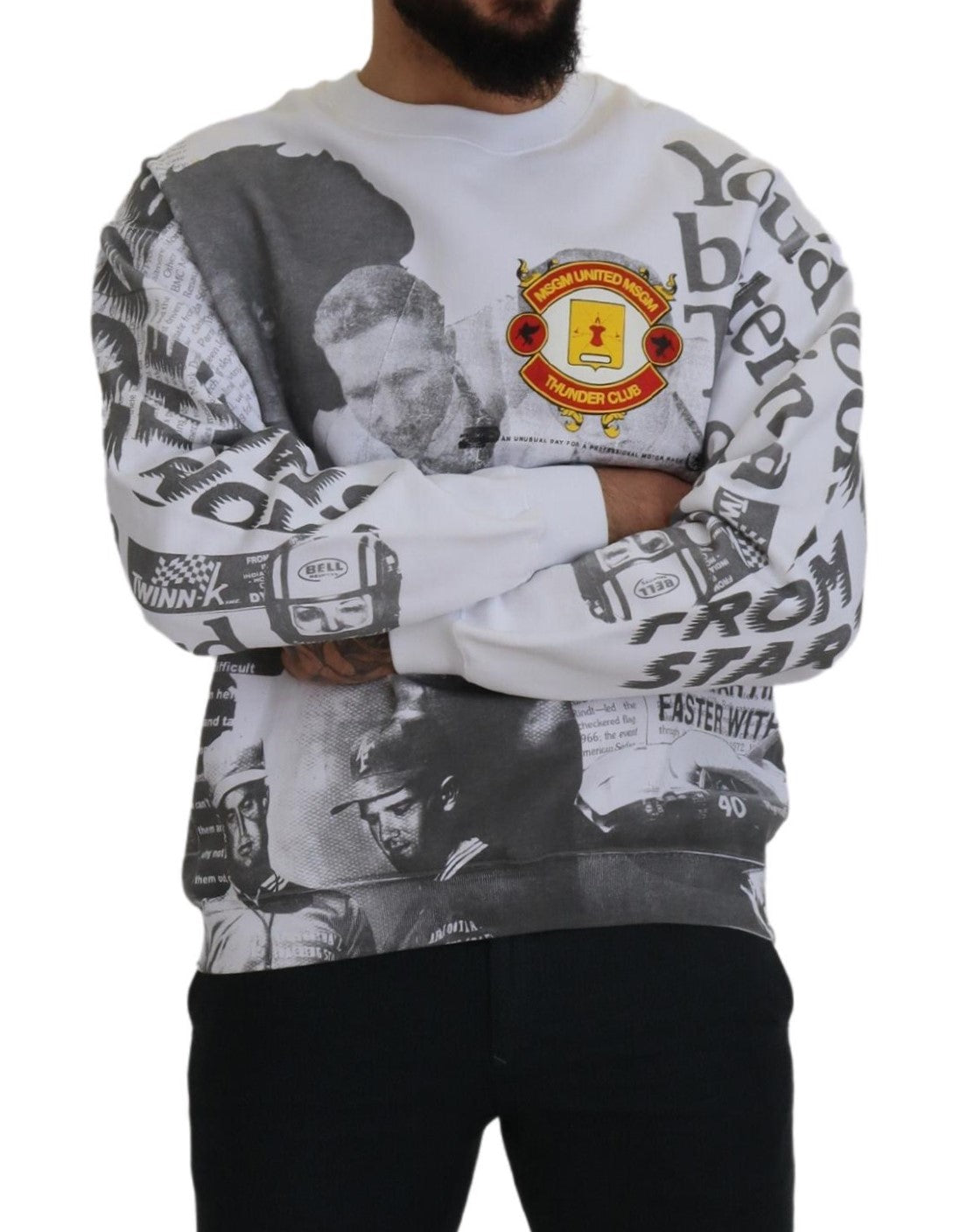 MSGM White Cotton Crewneck Pullover Sweatshirt Sweater MSGM