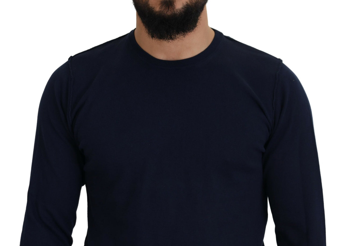 Paolo Pecora Milano Blue Cotton Crewneck Pullover Sweater Paolo Pecora Milano