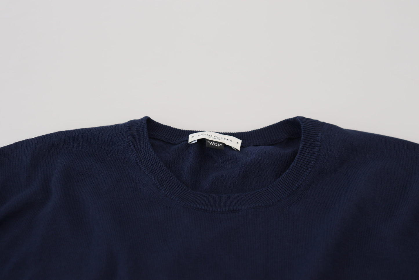 Paolo Pecora Milano Blue Cotton Crewneck Pullover Sweater Paolo Pecora Milano