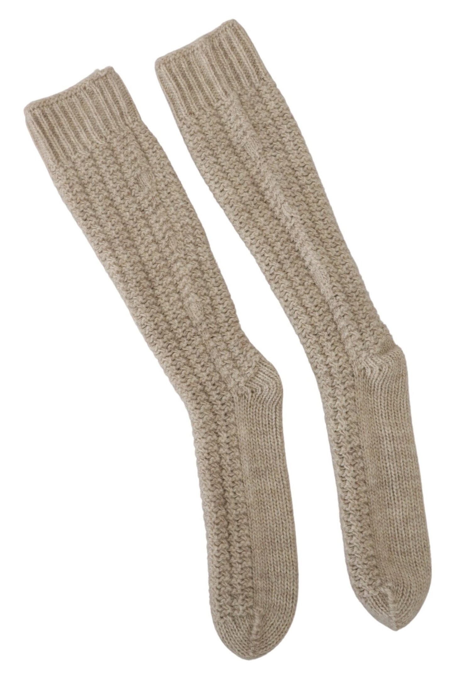 Dolce & Gabbana Beige Wool Knit Calf Long Women Socks Dolce & Gabbana