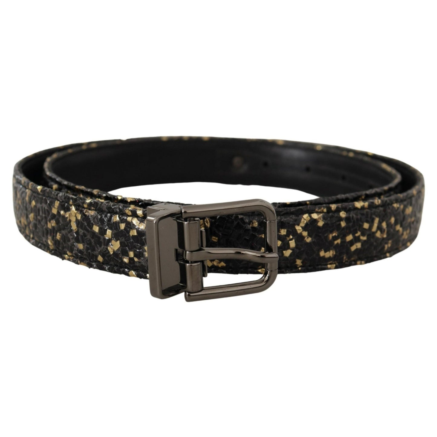 Dolce & Gabbana Gold Black Two-toned Leather Chrome Buckle Belt