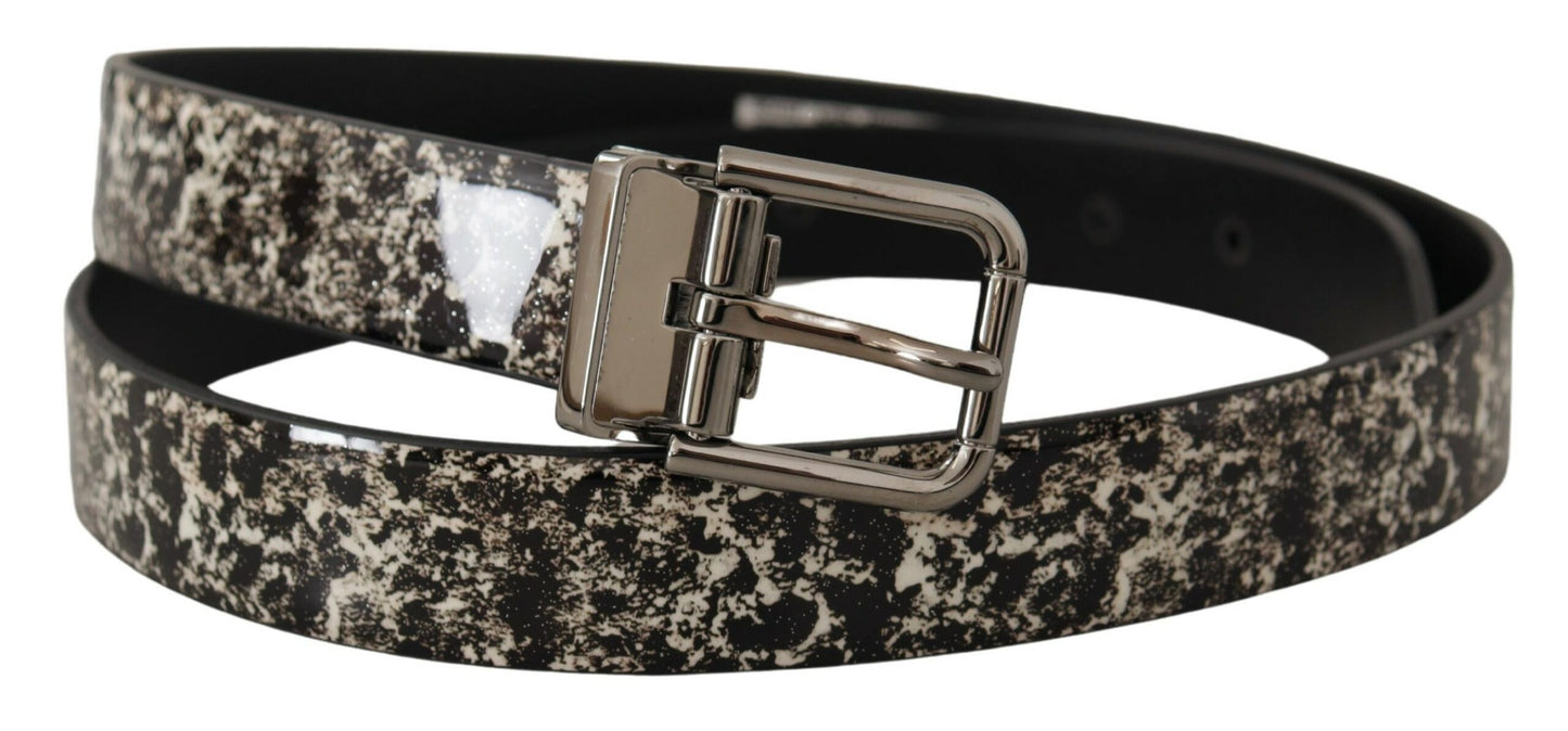 Dolce & Gabbana Black Marble Print Leather Silver Logo Buckle Belt Dolce & Gabbana
