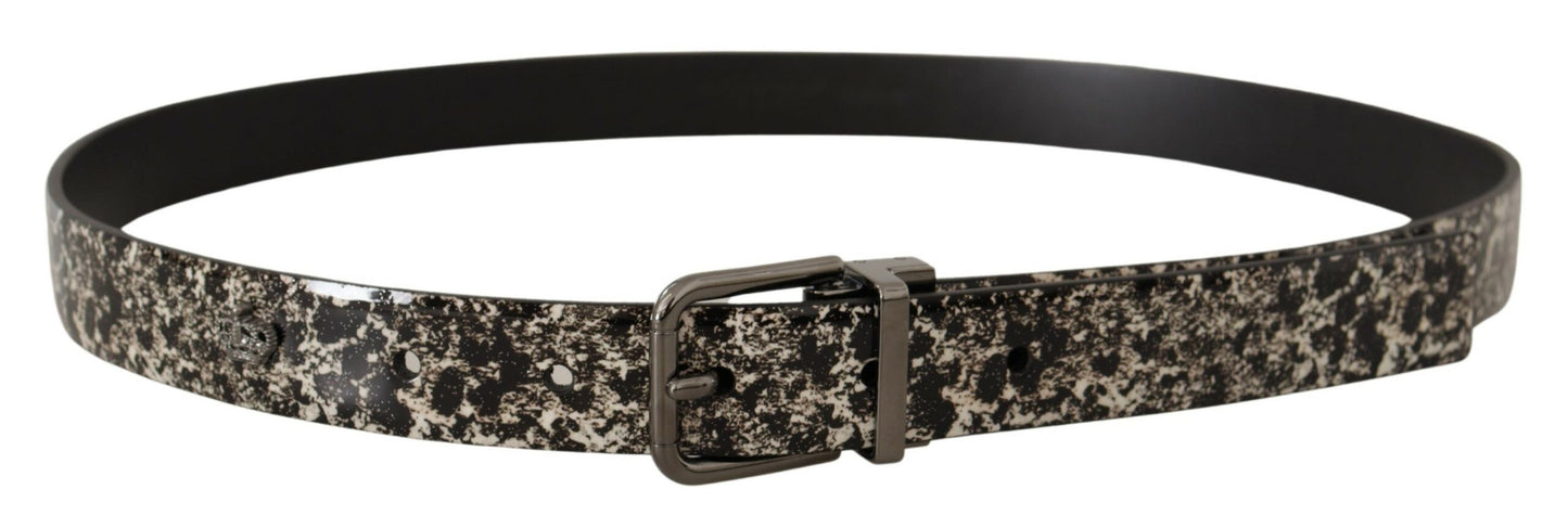 Dolce & Gabbana Black Marble Print Leather Gray Logo Belt Dolce & Gabbana