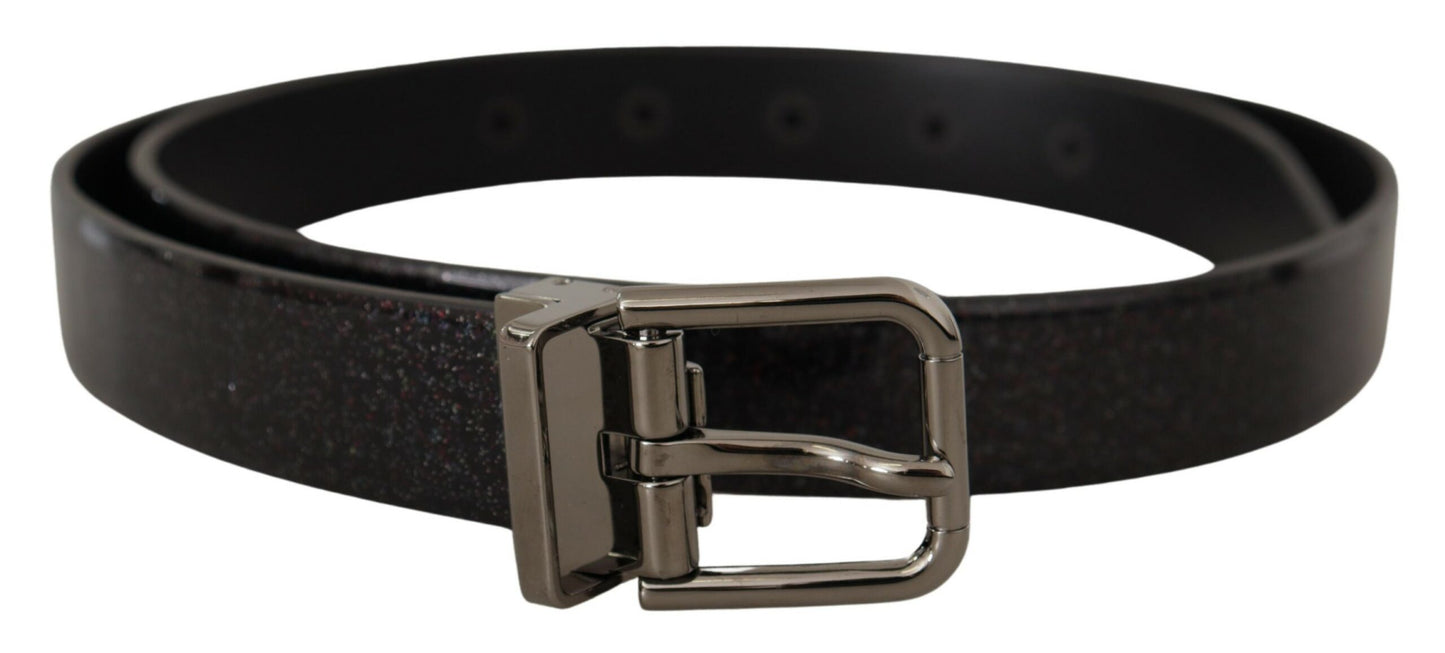 Dolce & Gabbana Black Vernice Puntinata Leather Silver Tone Metal Belt Dolce & Gabbana