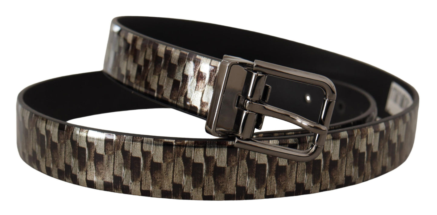 Dolce & Gabbana Brown Herringbone Leather Gray Belt Dolce & Gabbana