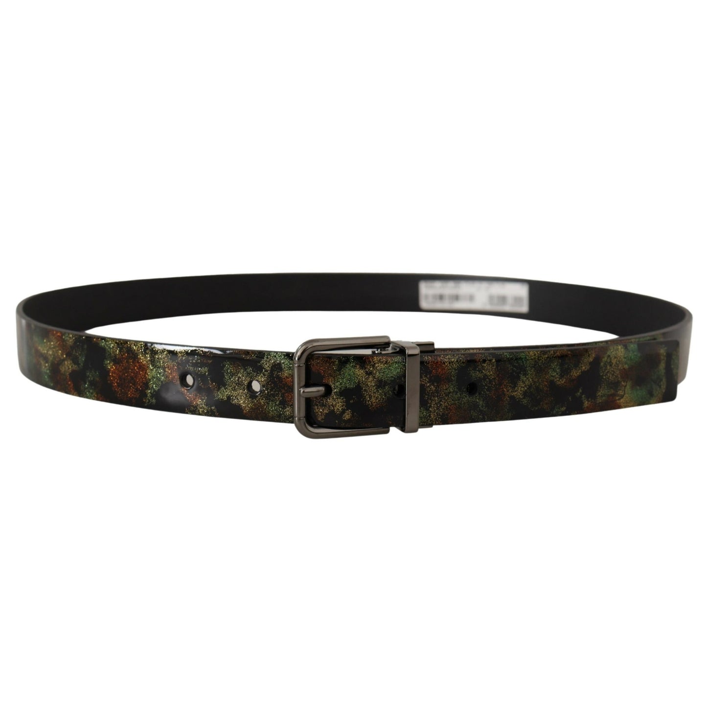 Dolce & Gabbana Black Sparkling Leather Black Metal Buckle Belt