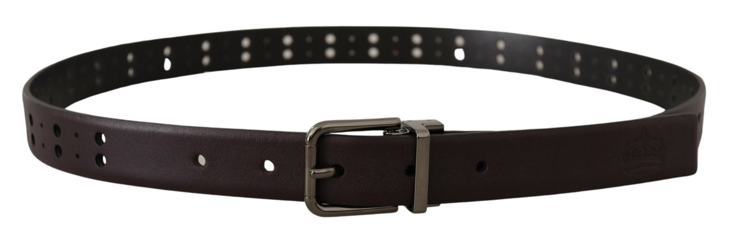 Dolce & Gabbana Burgundy Leather Perforated Metal Buckle Belt Dolce & Gabbana