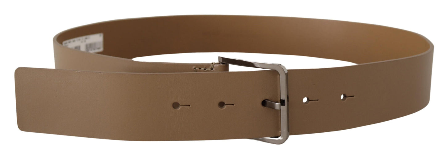 Dolce & Gabbana Beige Calf Leather Wide Silver Metal Belt Dolce & Gabbana