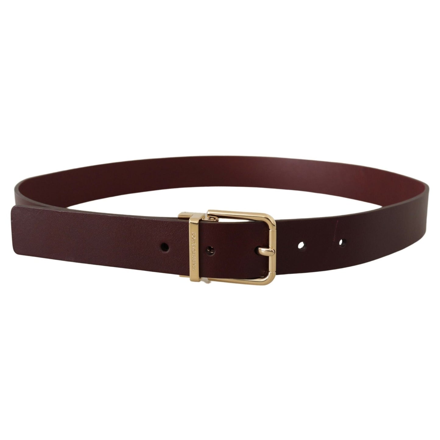 Dolce & Gabbana Maroon Vitello Leather Gold Metal Buckle Belt