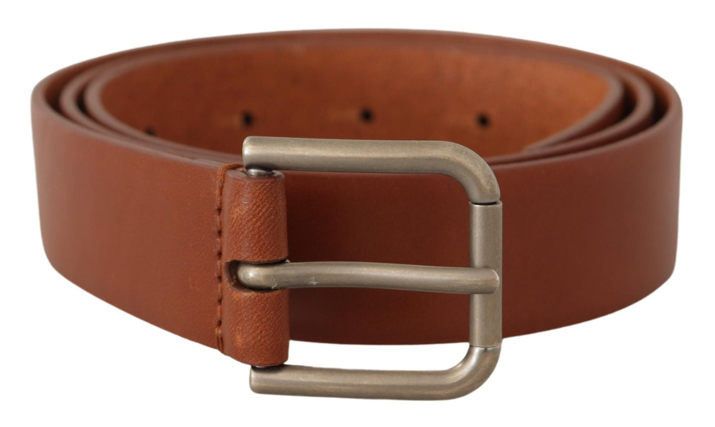 Dolce & Gabbana Brown Calf Leather Silver Tone Metal Buckle Belt Dolce & Gabbana