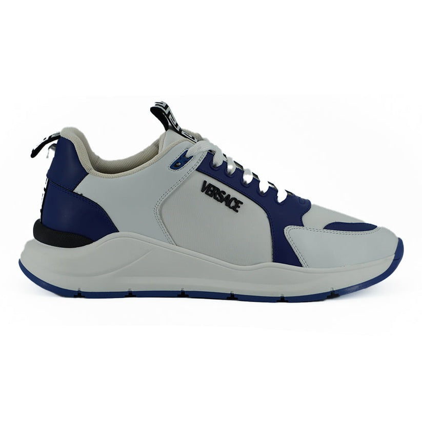 Versace Elegant Blue and White Leather Sneakers