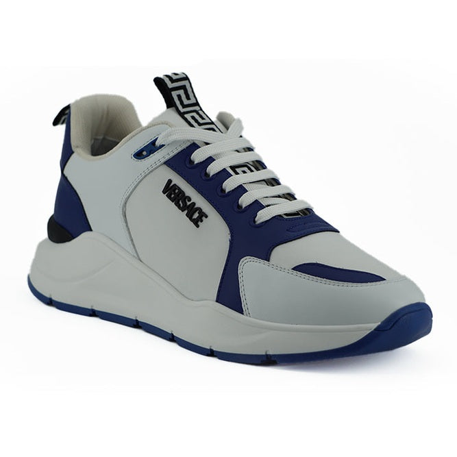 Versace Elegant Blue and White Leather Sneakers