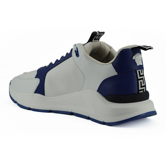 Versace Elegant Blue and White Leather Sneakers
