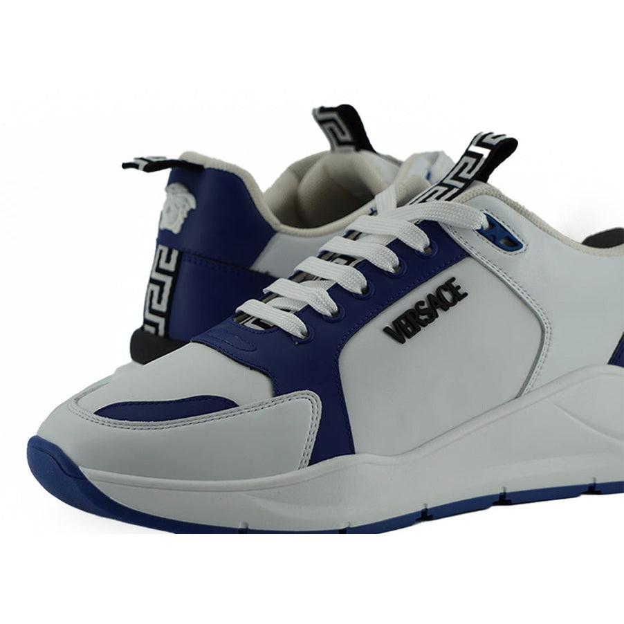 Versace Elegant Blue and White Leather Sneakers