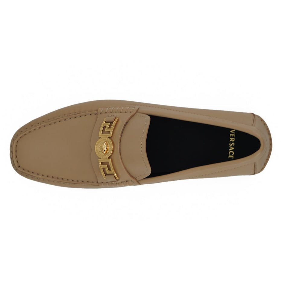 Versace Exquisite Medusa Gold-Tone Leather Loafers Versace