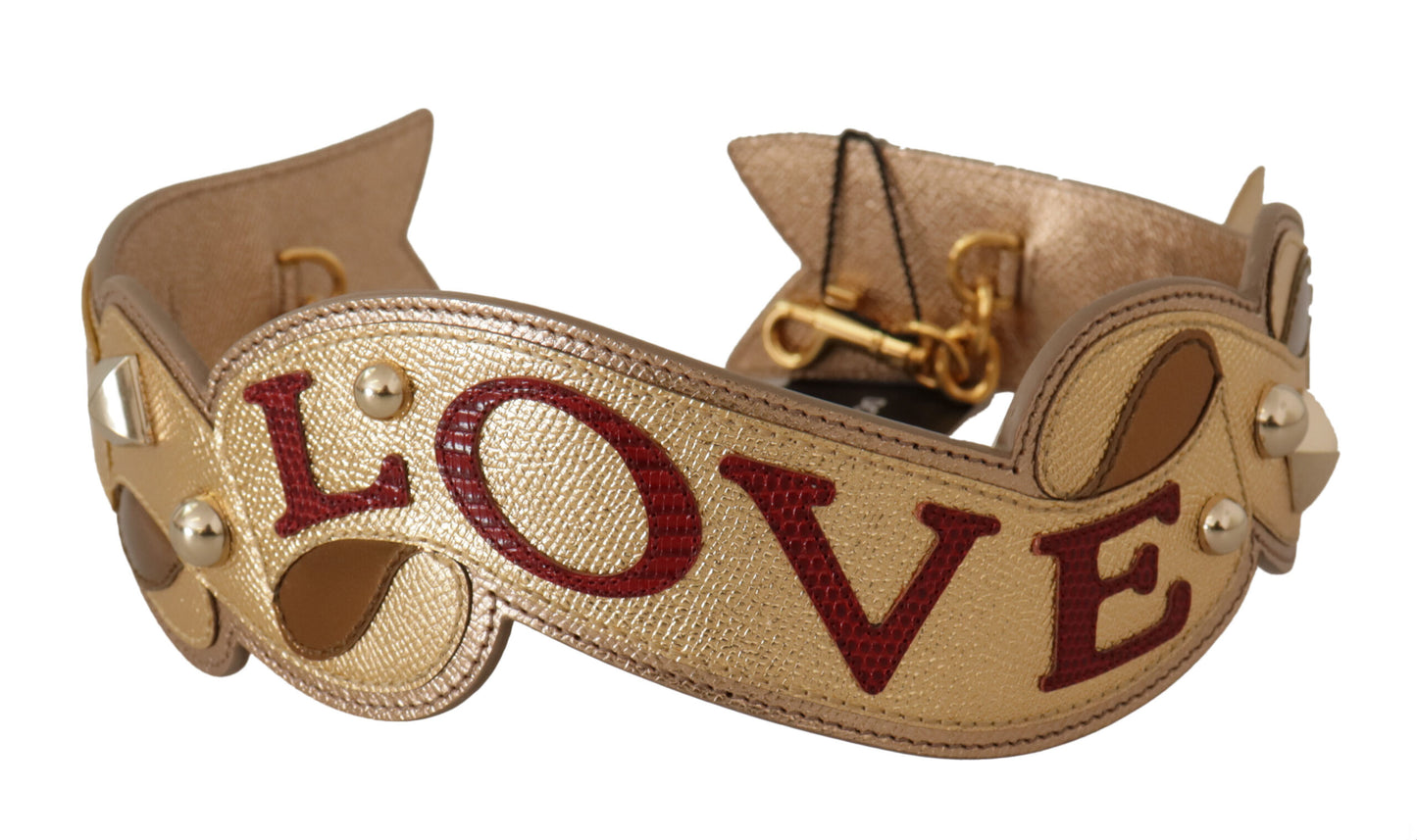 Dolce & Gabbana Gold Leather LOVE Patch Bag Shoulder Strap Dolce & Gabbana