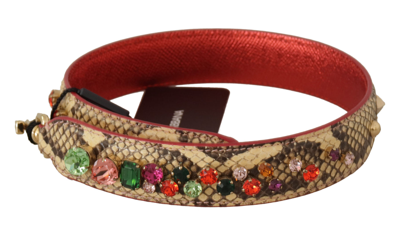 Dolce & Gabbana Beige Exotic Leather Crystals Shoulder Strap Dolce & Gabbana